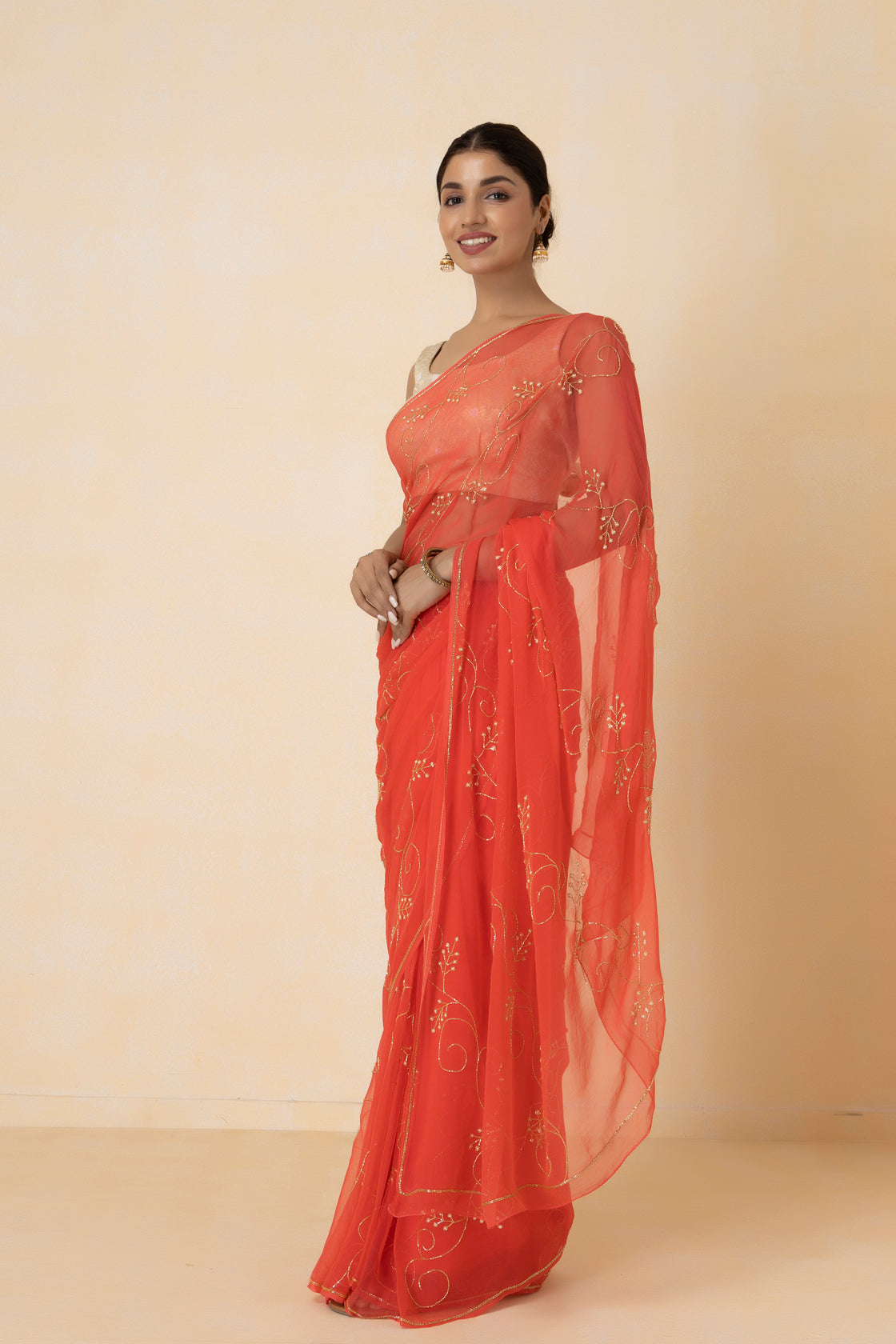 Pink Handcrafted Chiffon Saree