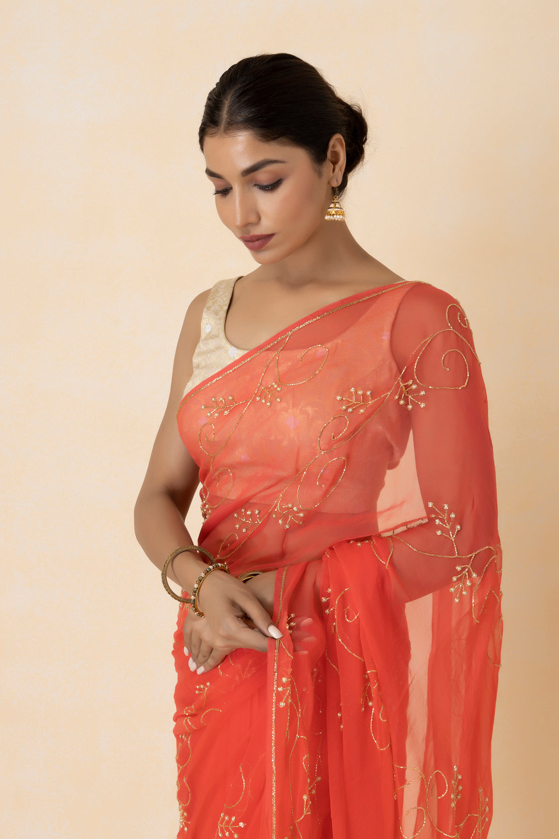 Pink Handcrafted Chiffon Saree
