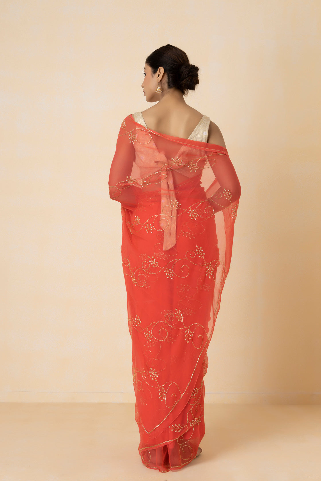 Pink Handcrafted Chiffon Saree