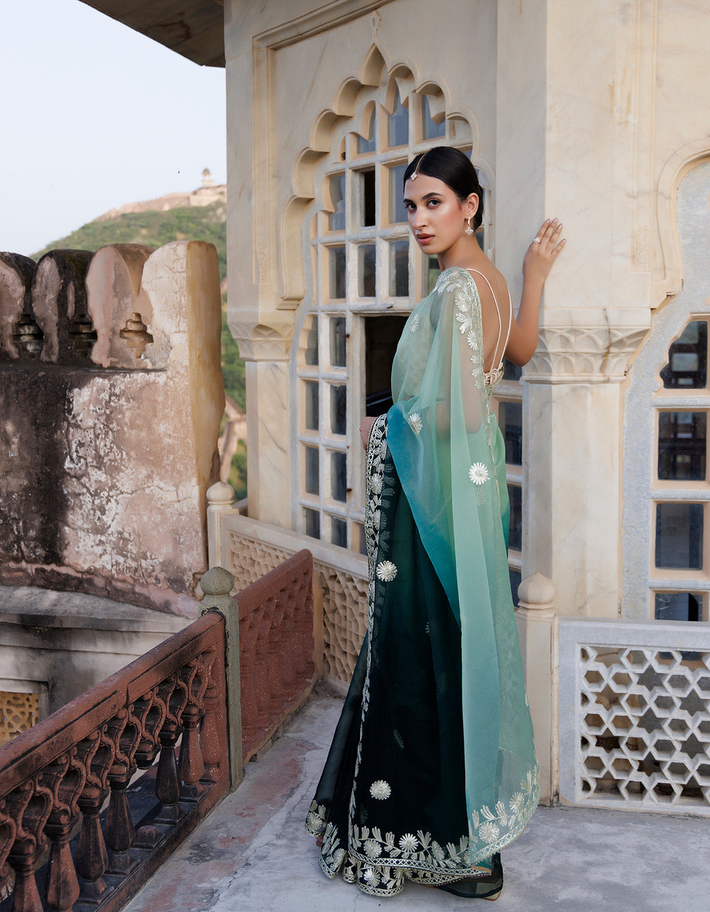 Green Shaded Handcrafted Gota Patti Organza Saree
