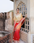 Red Yellow Shaded Handcrafted Gota Patti Organza Saree