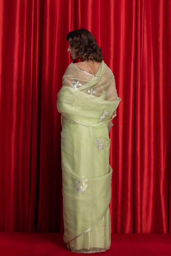 Green Handcrafted Gota Patti Organza Saree