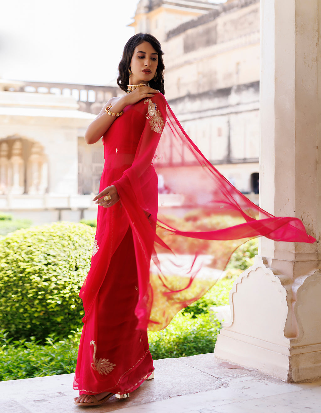 Tripti Dimri In Fuchsia Pink Hand Embroidered Aari-Tube Chiffon Saree