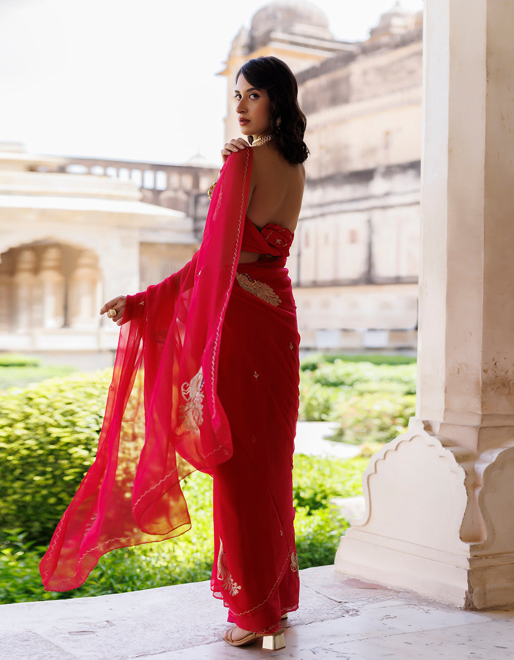 Tripti Dimri In Fuchsia Pink Hand Embroidered Aari-Tube Chiffon Saree