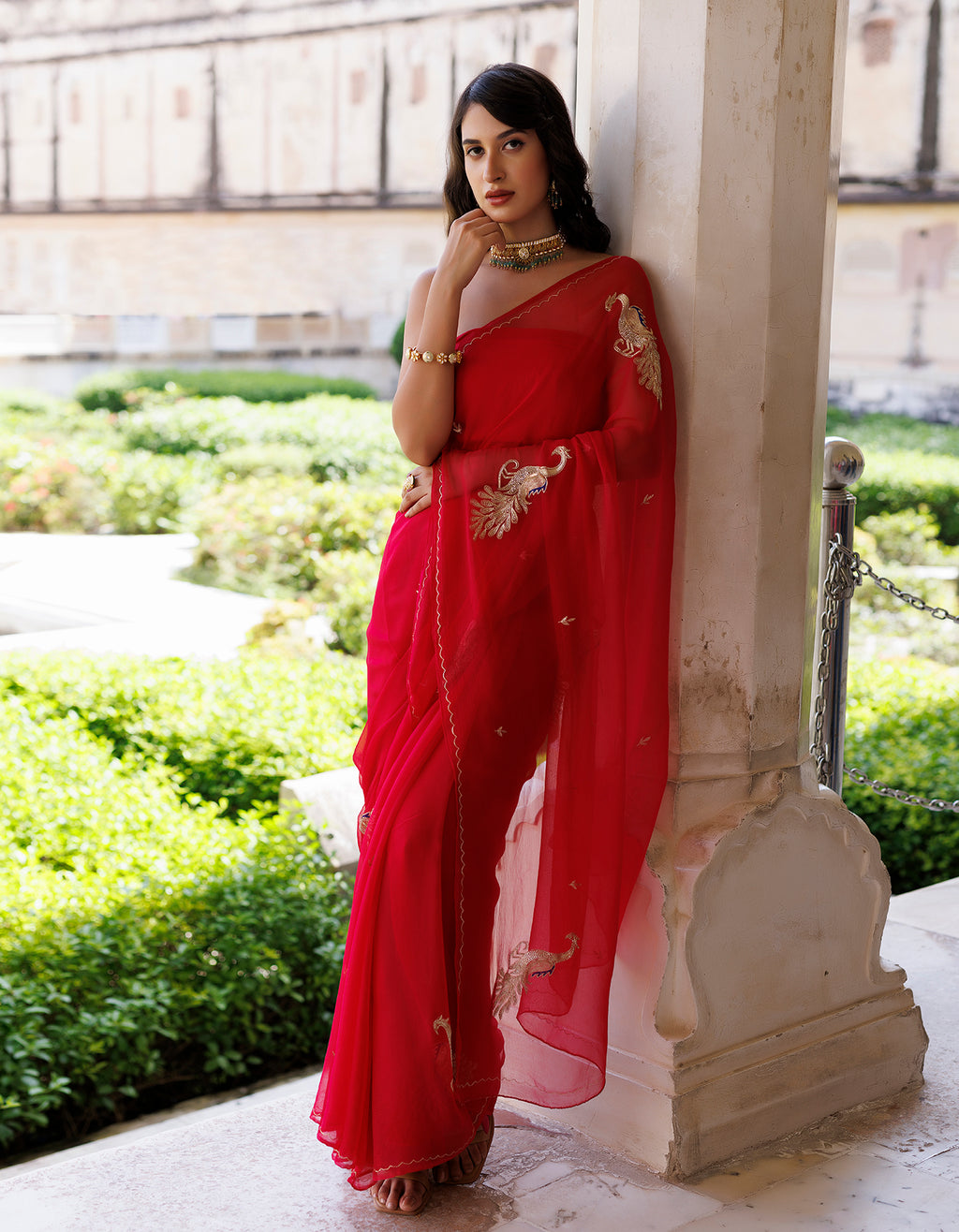 Tripti Dimri In Fuchsia Pink Hand Embroidered Aari-Tube Chiffon Saree