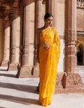 Golden Yellow Hand Embroidered Sequins-Tube Jaal Chiffon Saree