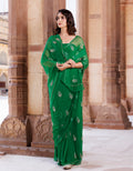 Green Hand Embroidered Chiffon Saree
