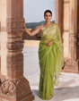 Green Hand Embroidered Resham & Tube Work Organza Saree