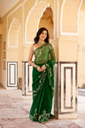 Green Hand Embroidered Aari-Zardozi Chiffon Saree