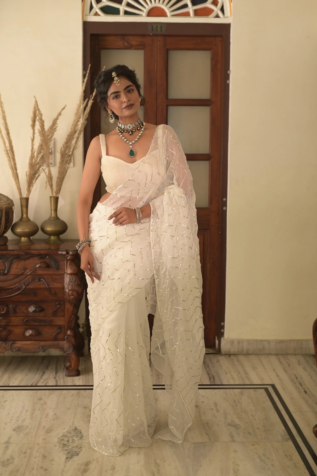 White Chiffon Gota Patti Saree – Handcrafted in Jaipur