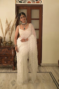 White Handcrafted Gota Jaal Work Chiffon Saree