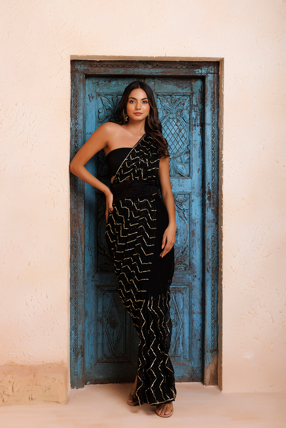 Black Handcrafted Gota Jaal Work Chiffon  Saree