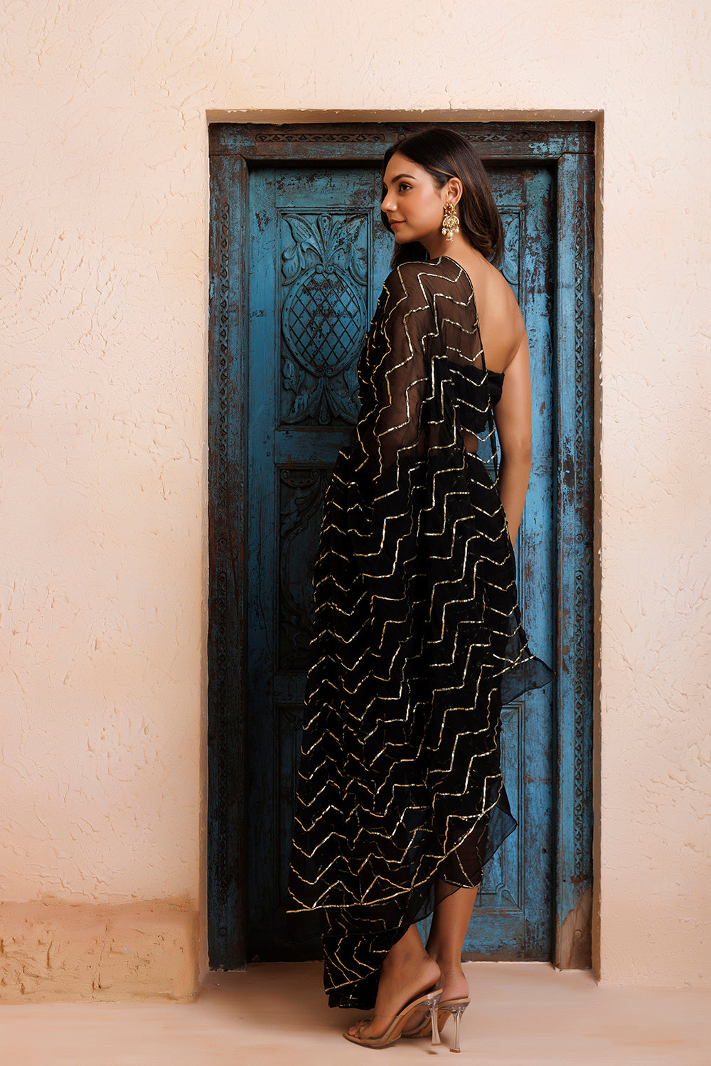 Black Handcrafted Gota Jaal Work Chiffon  Saree