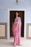 Pink Hand Dyed Shibori Bandhani Chiffon Saree