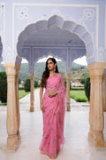 Pink Hand Painted Floral Chiffon Saree