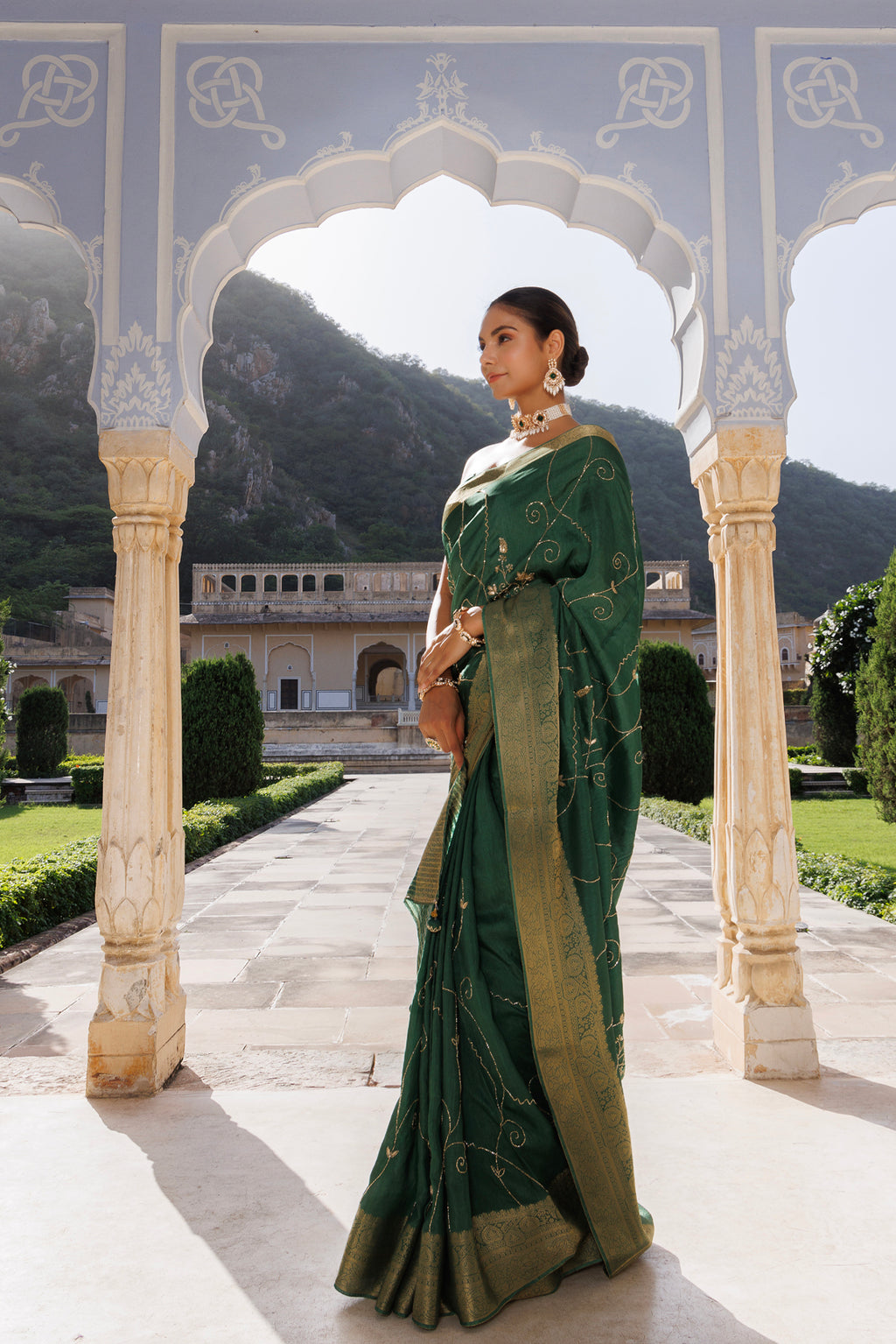 Green Silk Banarasi Hand-Embroidered Saree