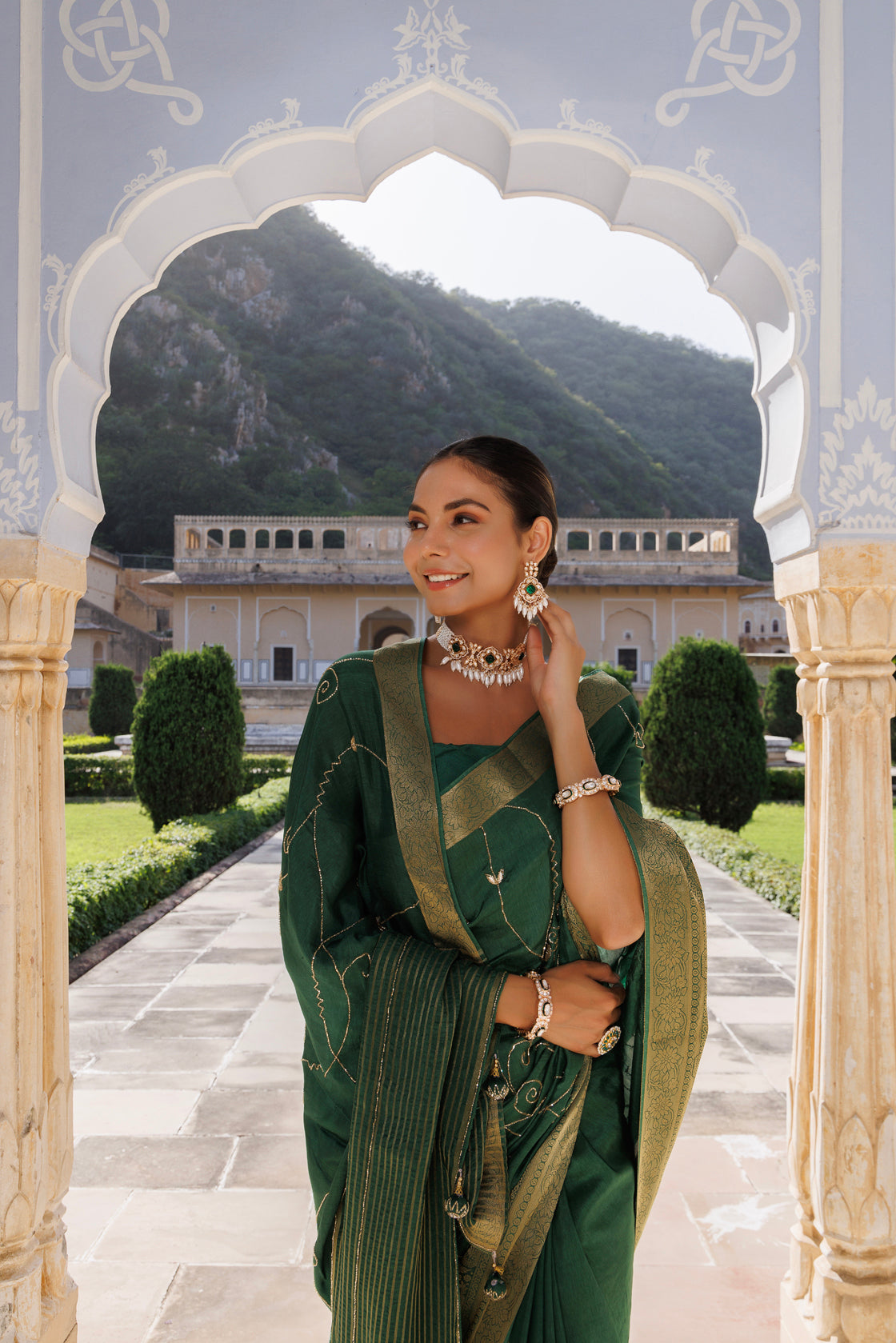 Green Silk Banarasi Hand-Embroidered Saree