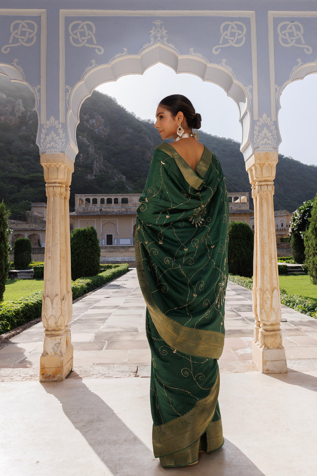 Green Silk Banarasi Hand-Embroidered Saree