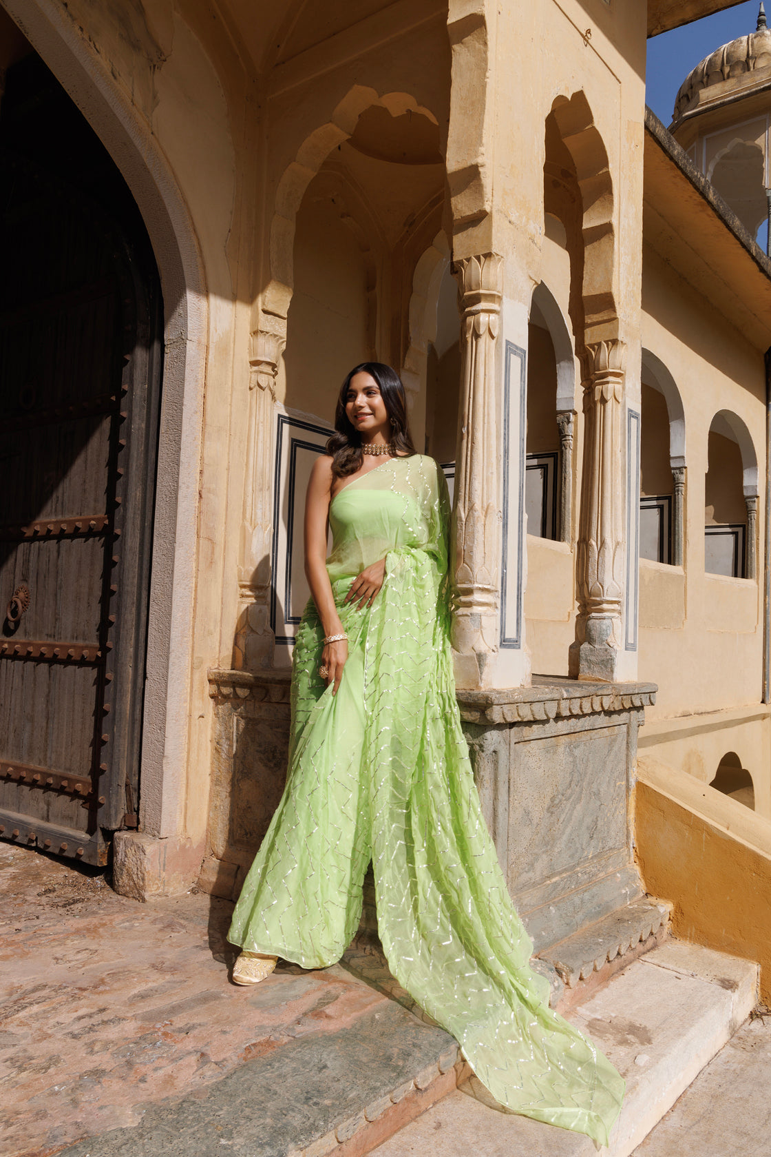 Green Handcrafted Gota Jaal Work Chiffon  Saree