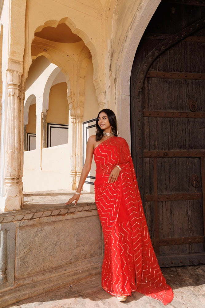 Red Chiffon Gota Patti Saree – Handcrafted in Jaipur