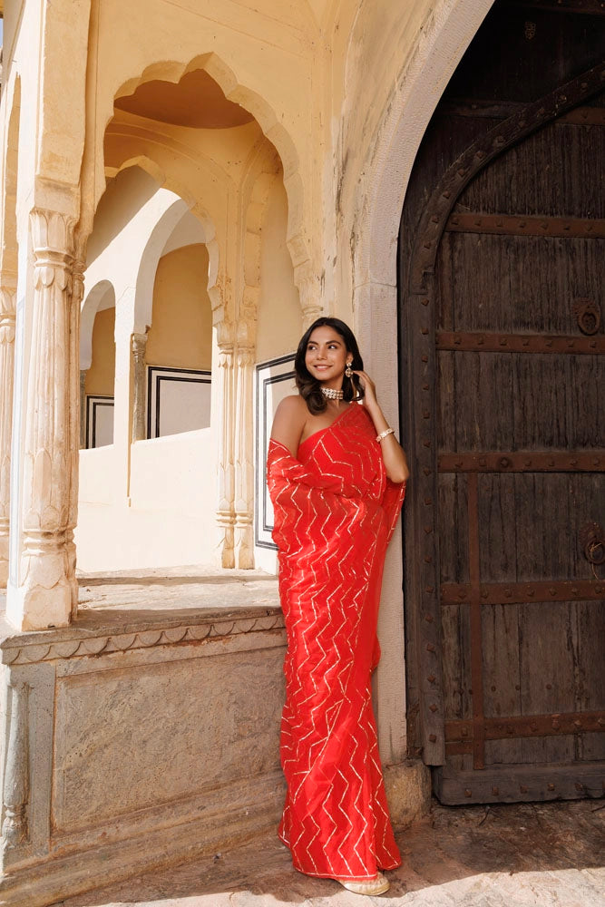Red Chiffon Gota Patti Saree – Handcrafted in Jaipur