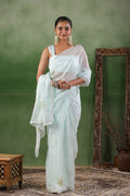 Mint Blue Hand Embroidered Organza Saree