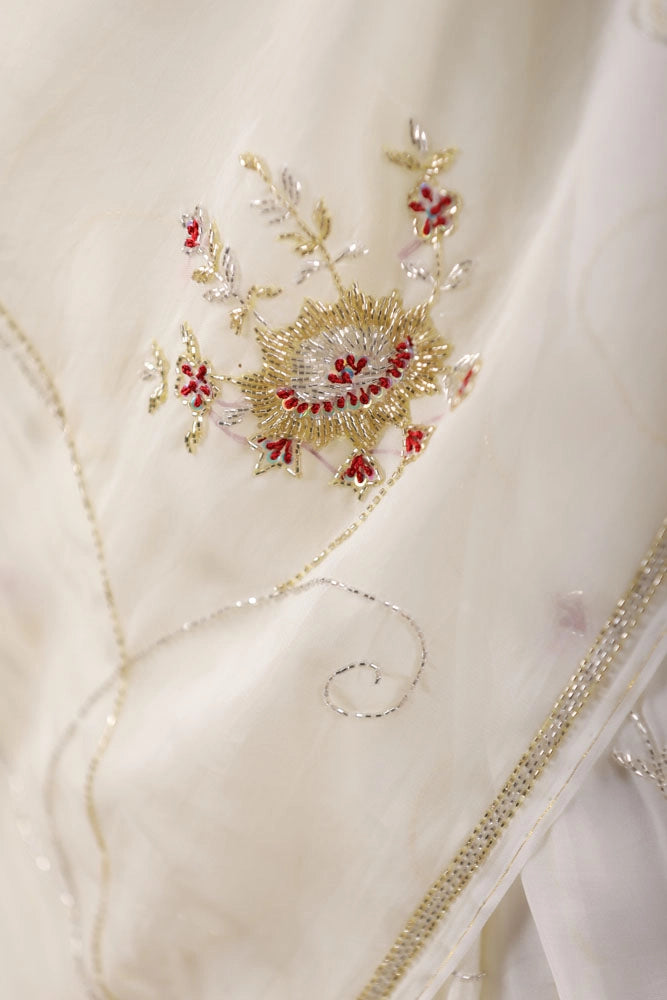 White Hand Embroidered Organza Saree