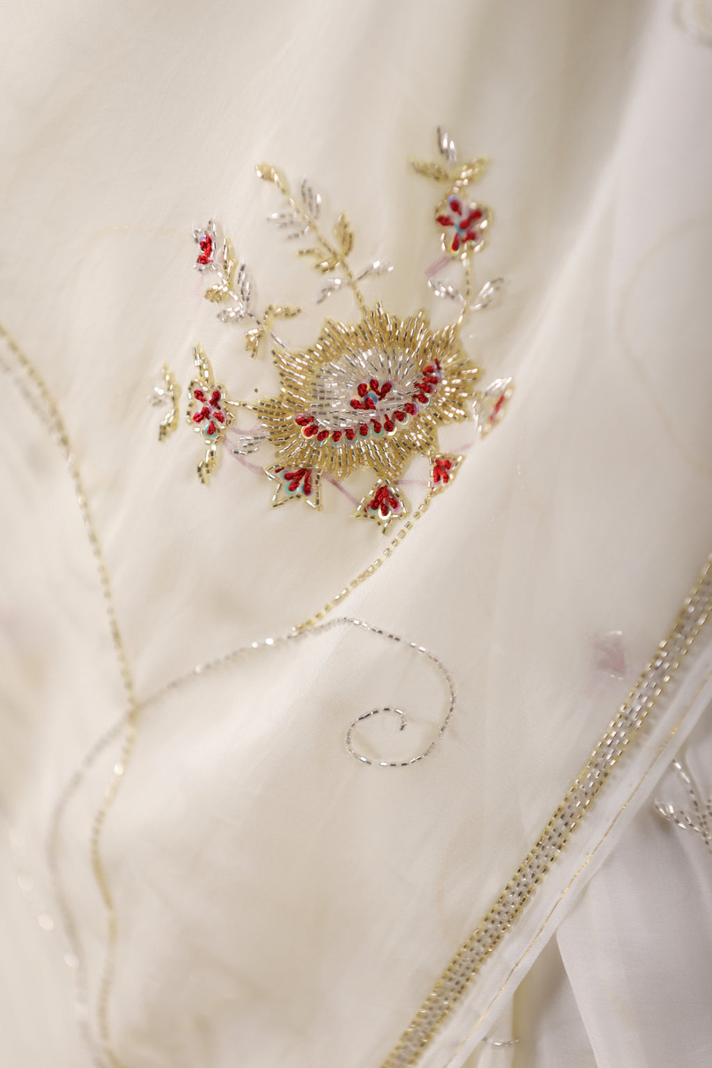 White Hand Embroidered Organza Saree