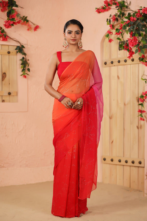 Shaded Mukaish Work Chiffon Saree