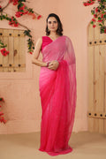 Shaded Pink Hand Embroidered Mukaish Jaal Chiffon Saree