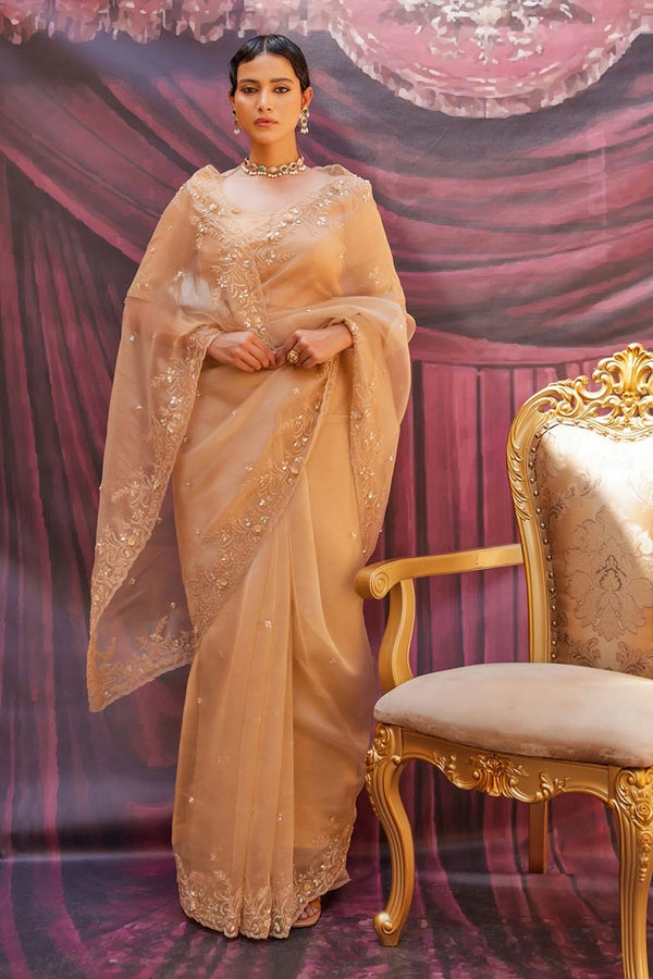 Antique Gold Pure Tissue Saree with Zardozi work