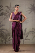 Purple Stitched Saree With Stitched Blouse