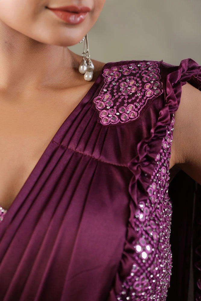 Purple Stitched Saree With Stitched Blouse