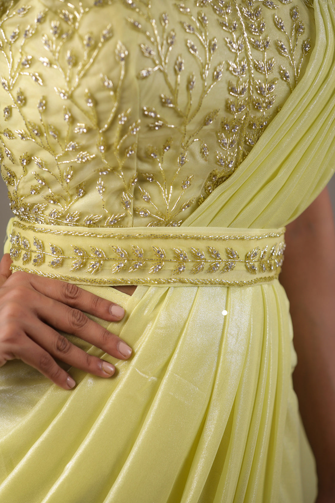 Yellow Stitched Saree With Stitched Blouse