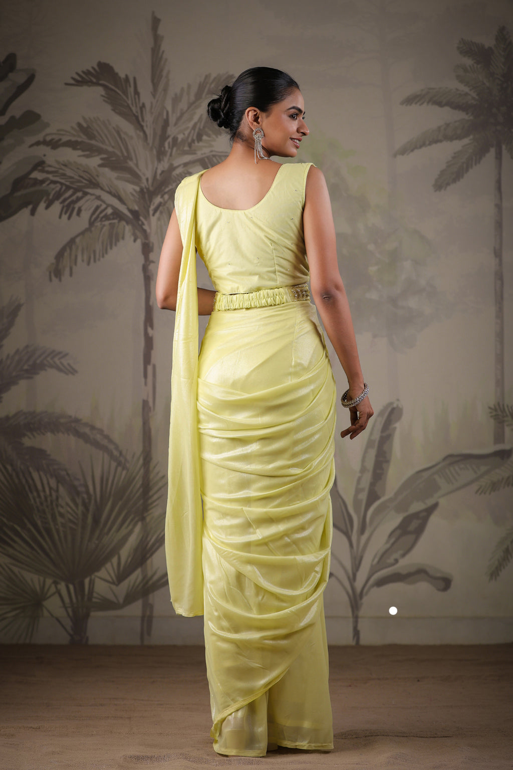 Yellow Stitched Saree With Stitched Blouse