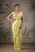 Yellow Stitched Saree With Stitched Blouse
