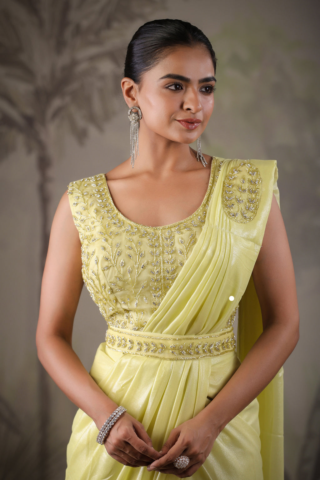 Yellow Stitched Saree With Stitched Blouse