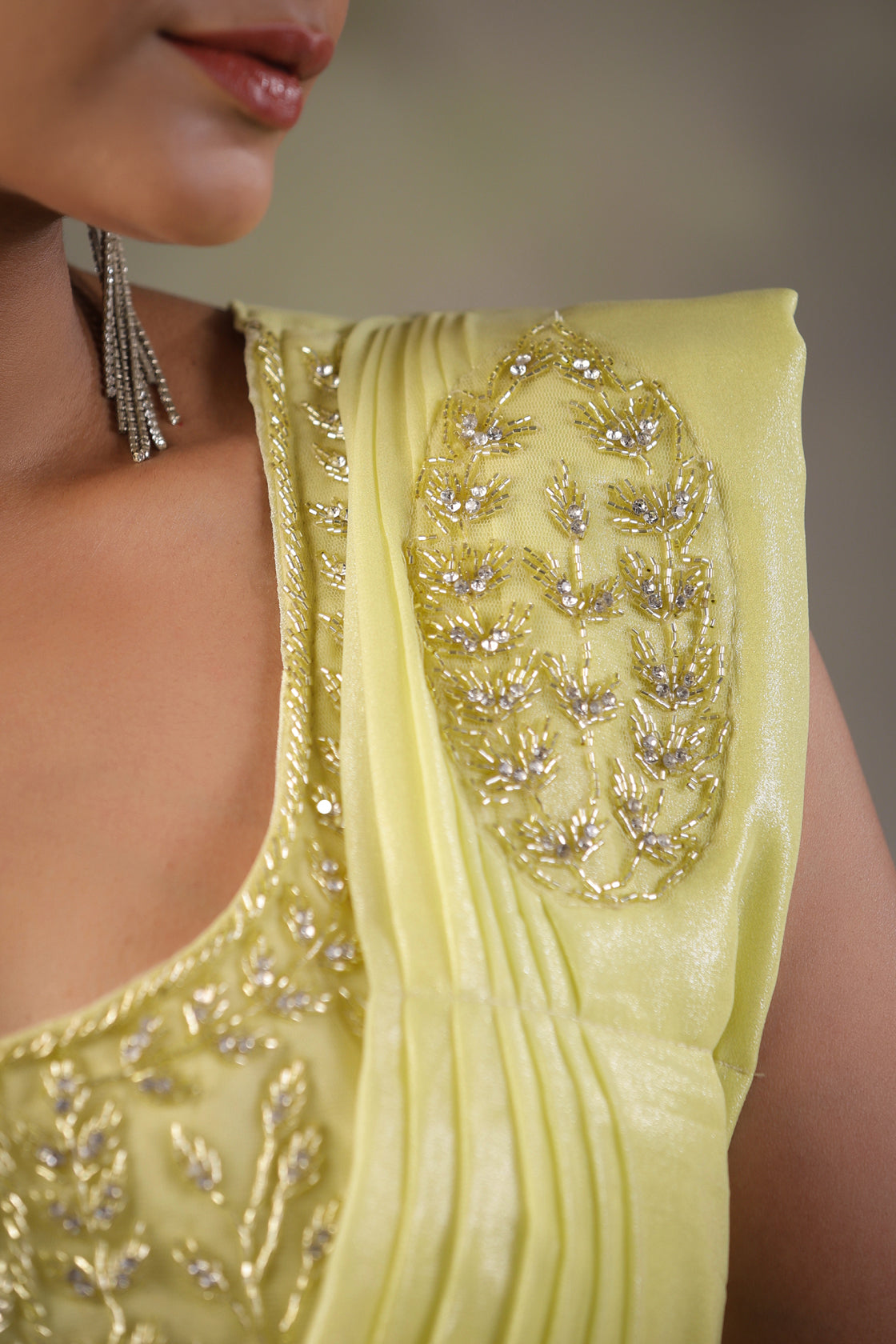 Yellow Stitched Saree With Stitched Blouse