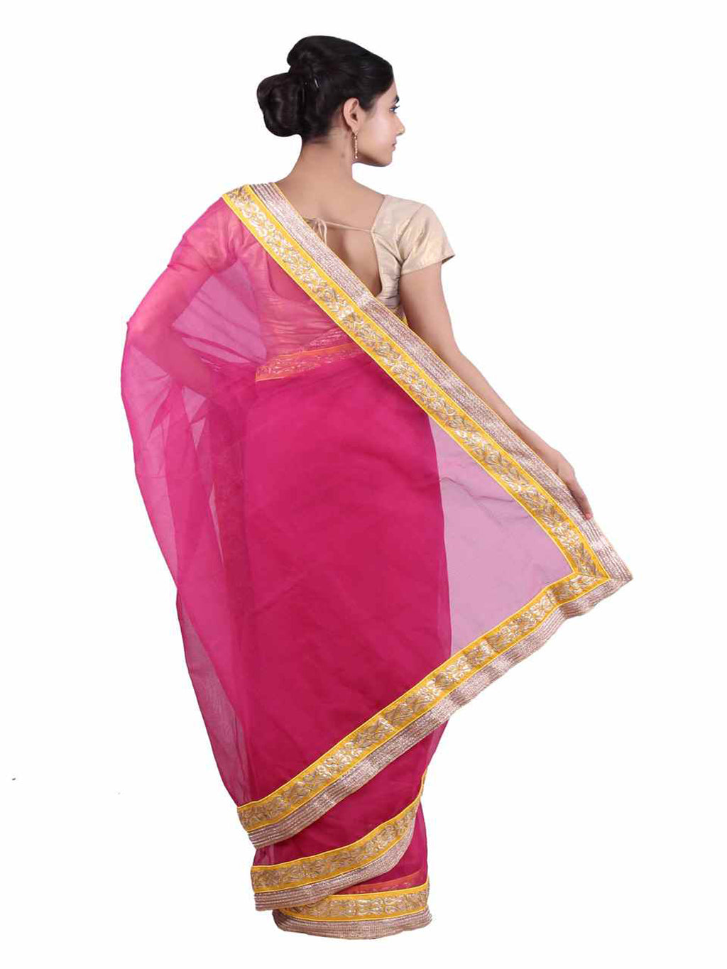 Magenta Zari Border Kota Doria Silk Saree