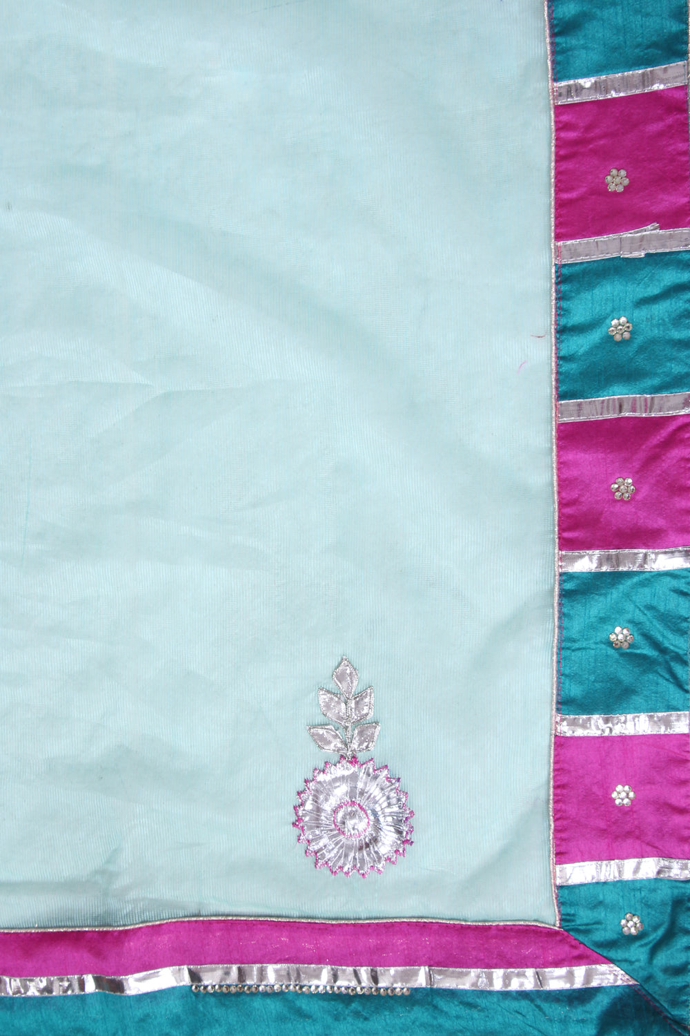Sea Green Hand Embroidered Kota  Sustainable Saree
