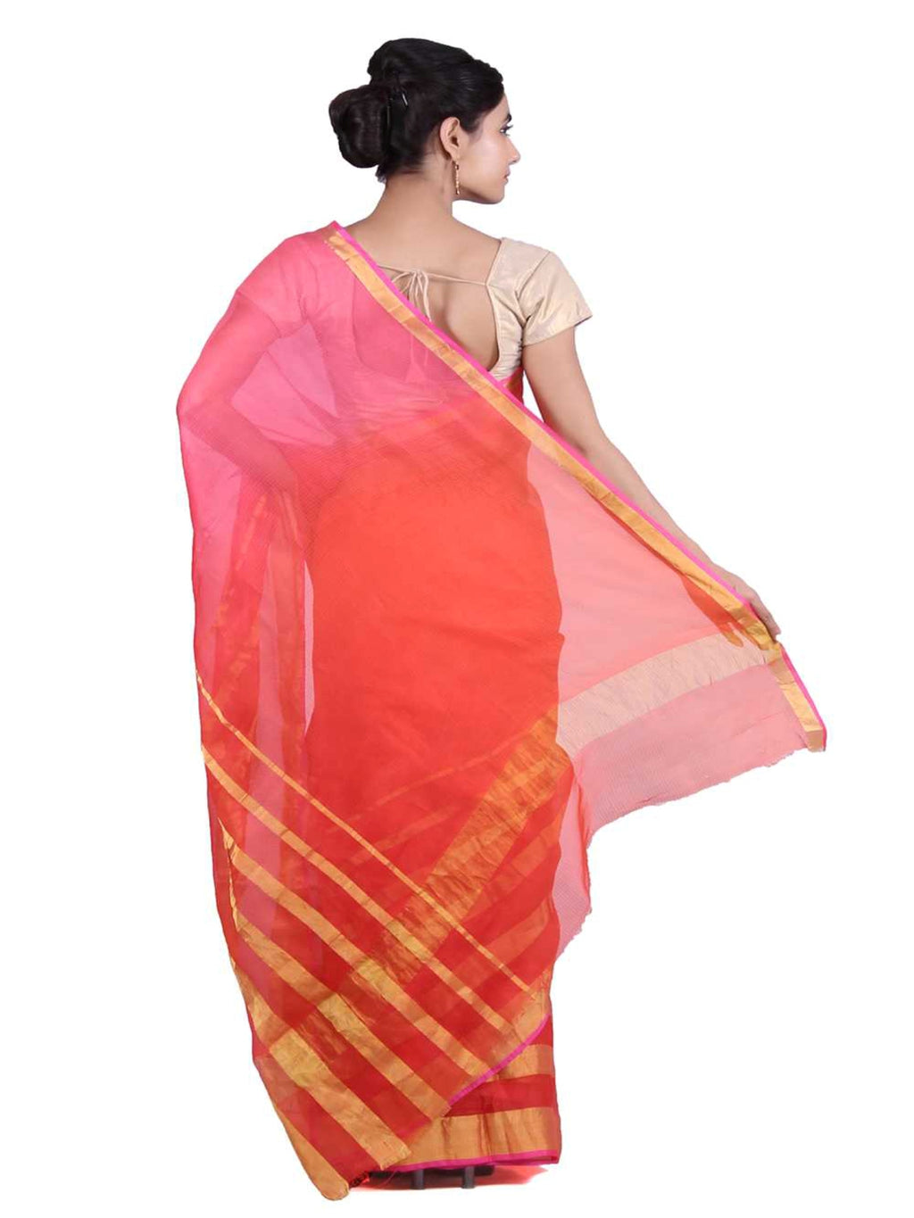 Red Zari Border Kota Doria Silk Saree