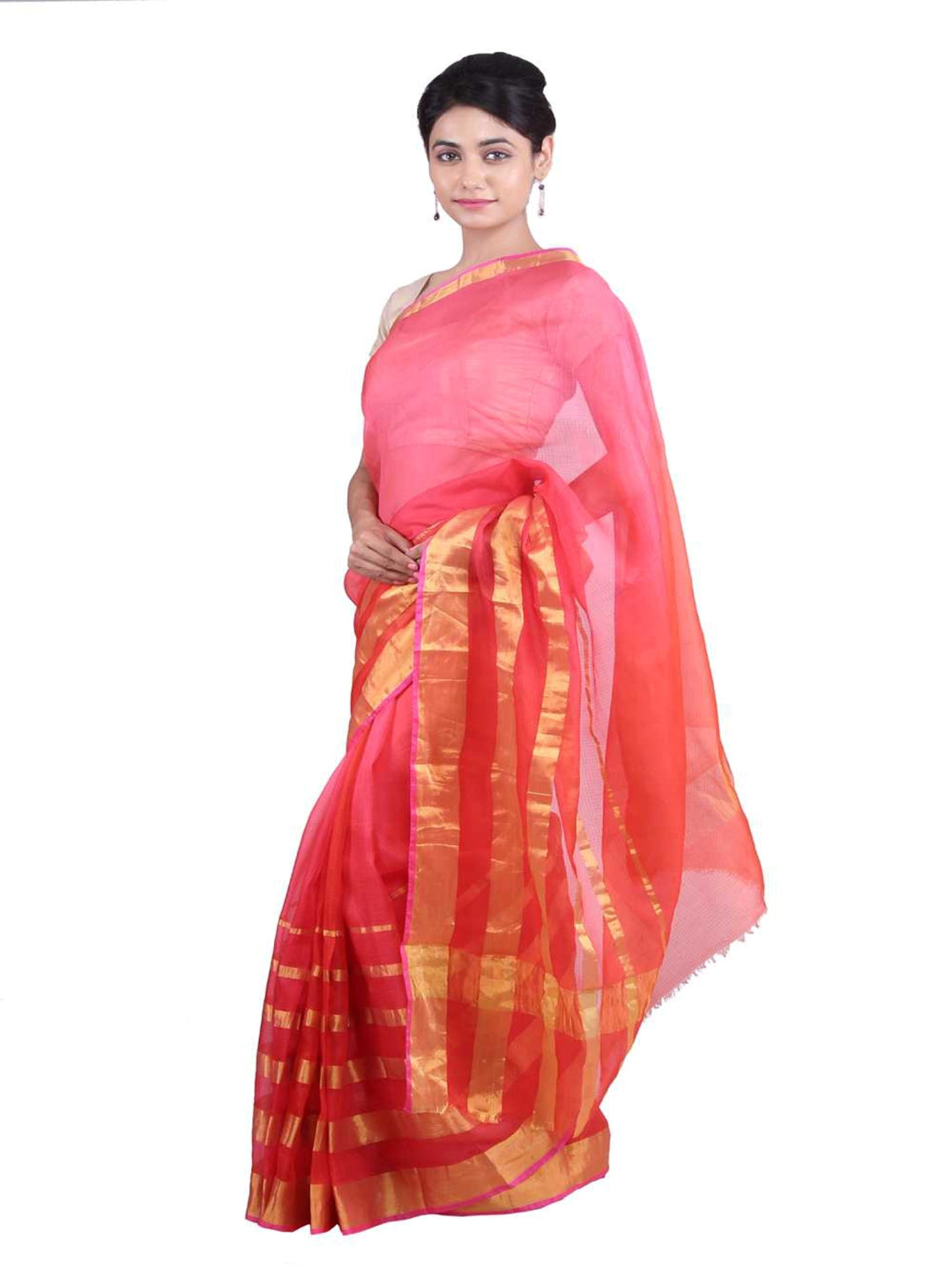 Red Zari Border Kota Doria Silk Saree