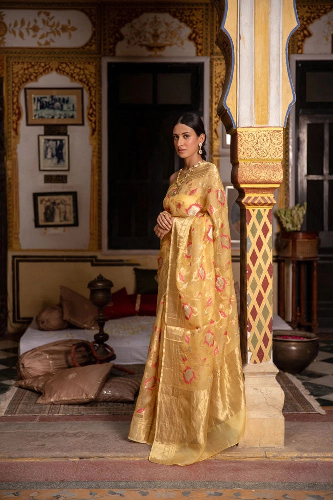 Yellow Handwoven zari work pure kota silk Saree