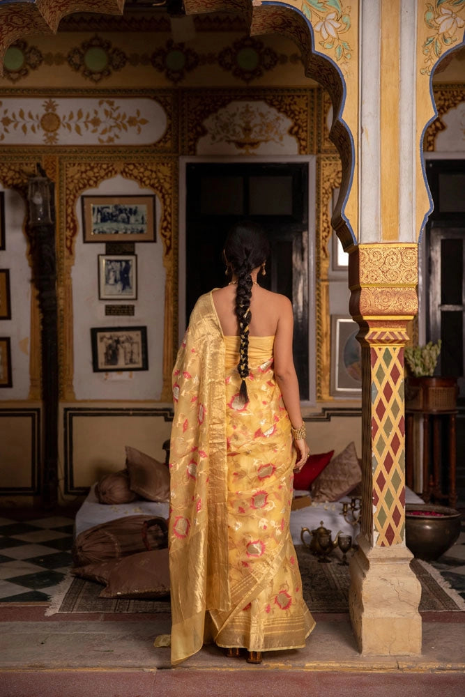 Yellow Handwoven zari work pure kota silk Saree
