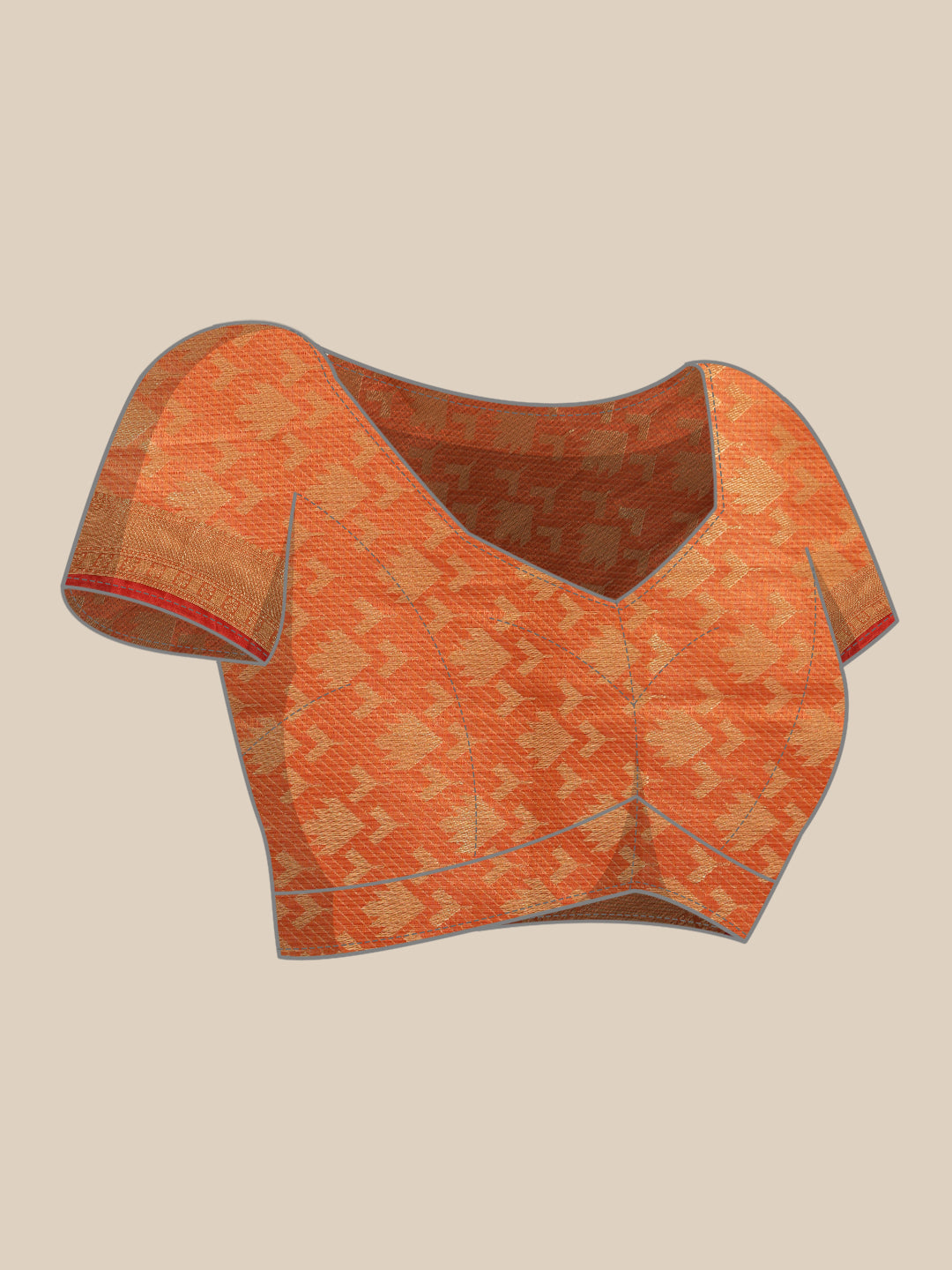 Orange Floral Printed Zari Work Kota Doria Silk Saree