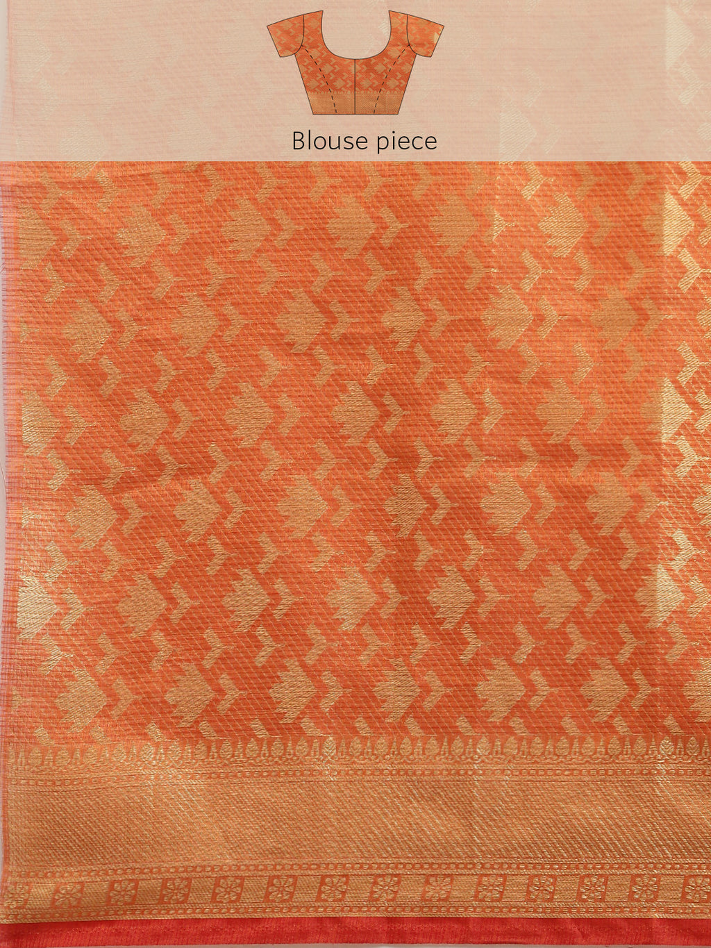 Orange Floral Printed Zari Work Kota Doria Silk Saree