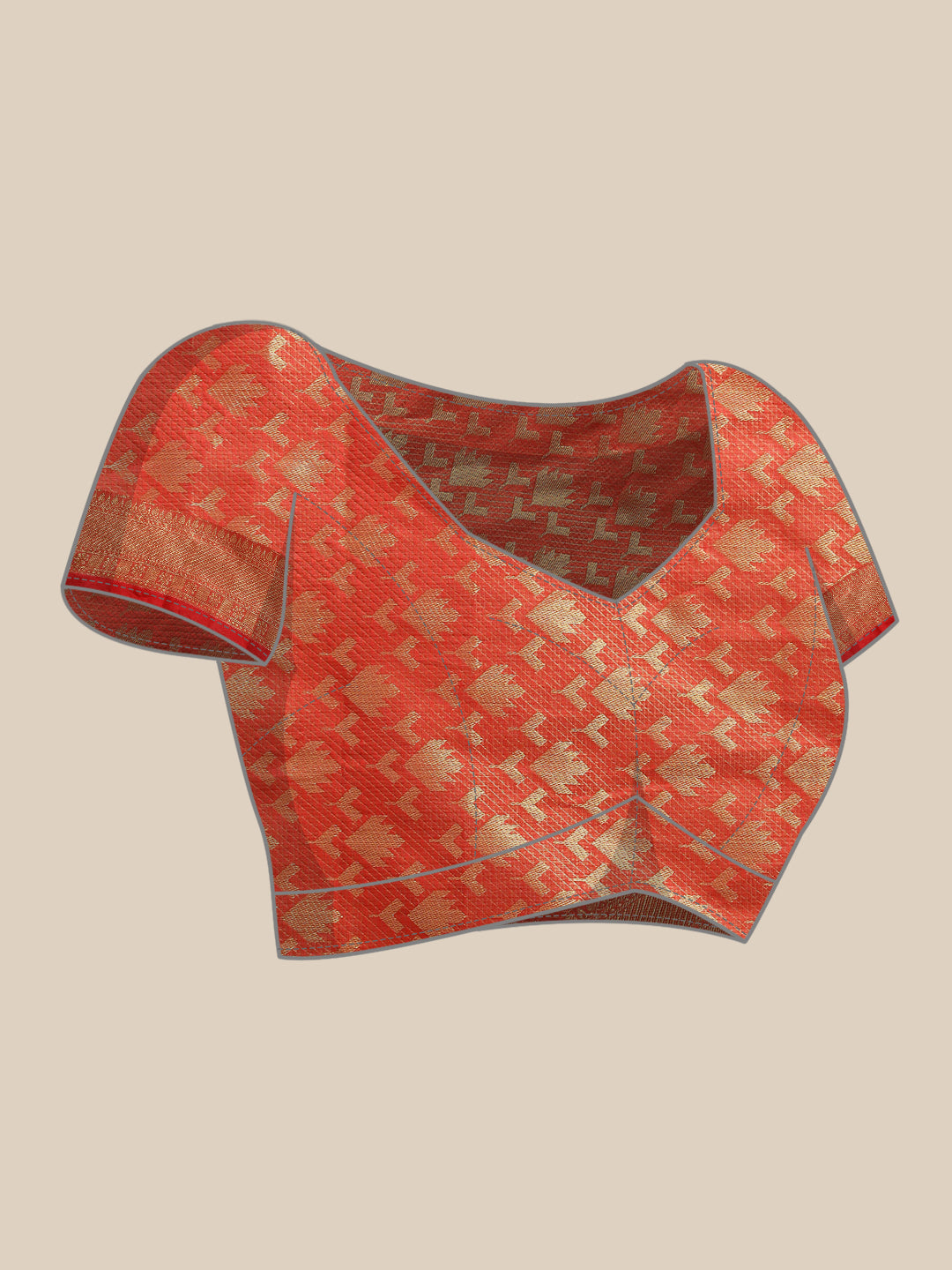 Red Kota Doria Silk Saree With Floral Printed Zari Work