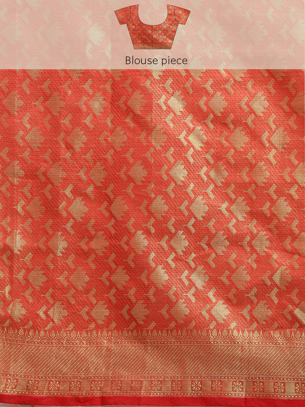 Red Kota Doria Silk Saree With Floral Printed Zari Work
