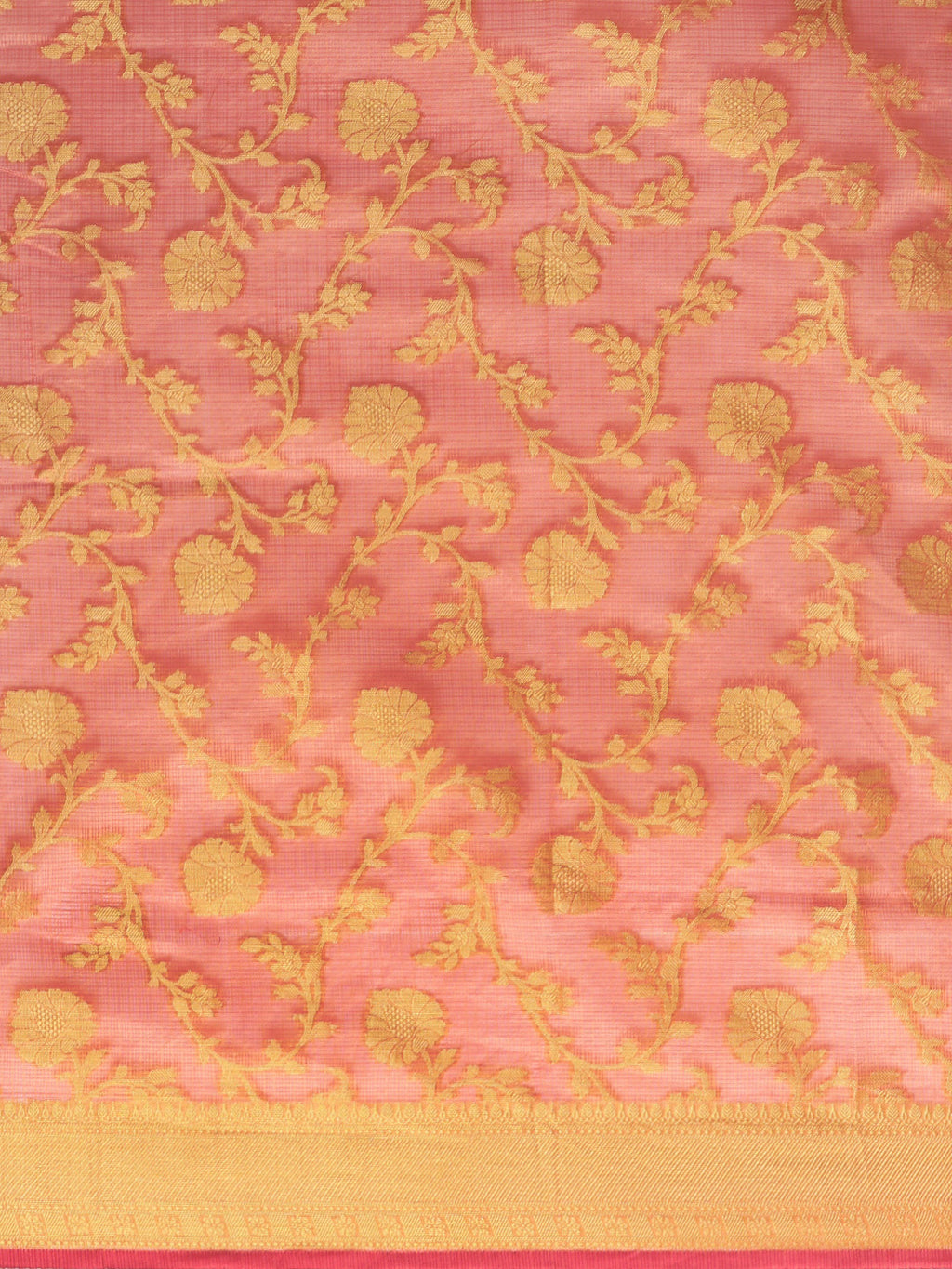Peach & Gold-toned Pure Kota Silk Saree