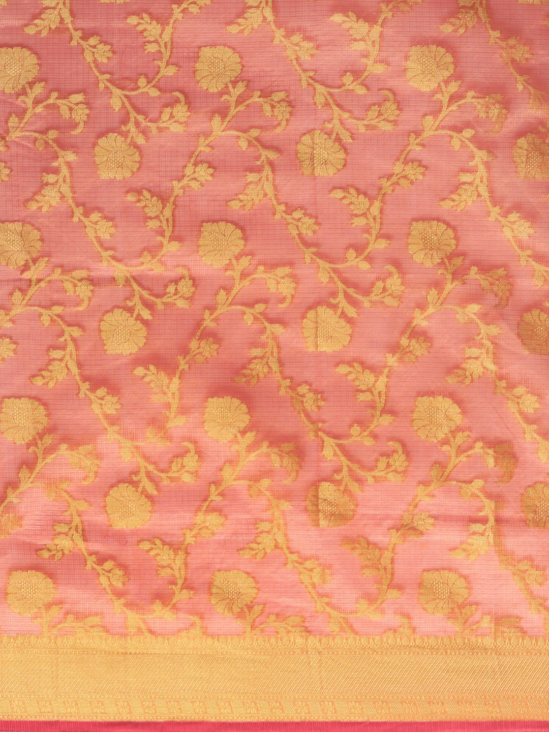 Peach & Gold-toned Pure Kota Silk Saree